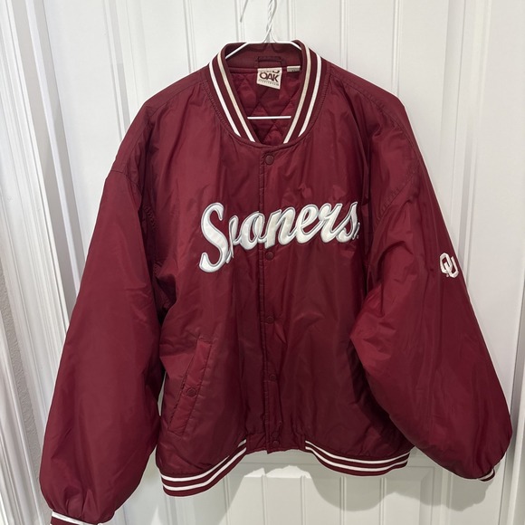 Red Oak Other - Oklahoma Sooners Vintage Red Oak Bomber Jacket XL Maroon Red Nylon Varsity 4421